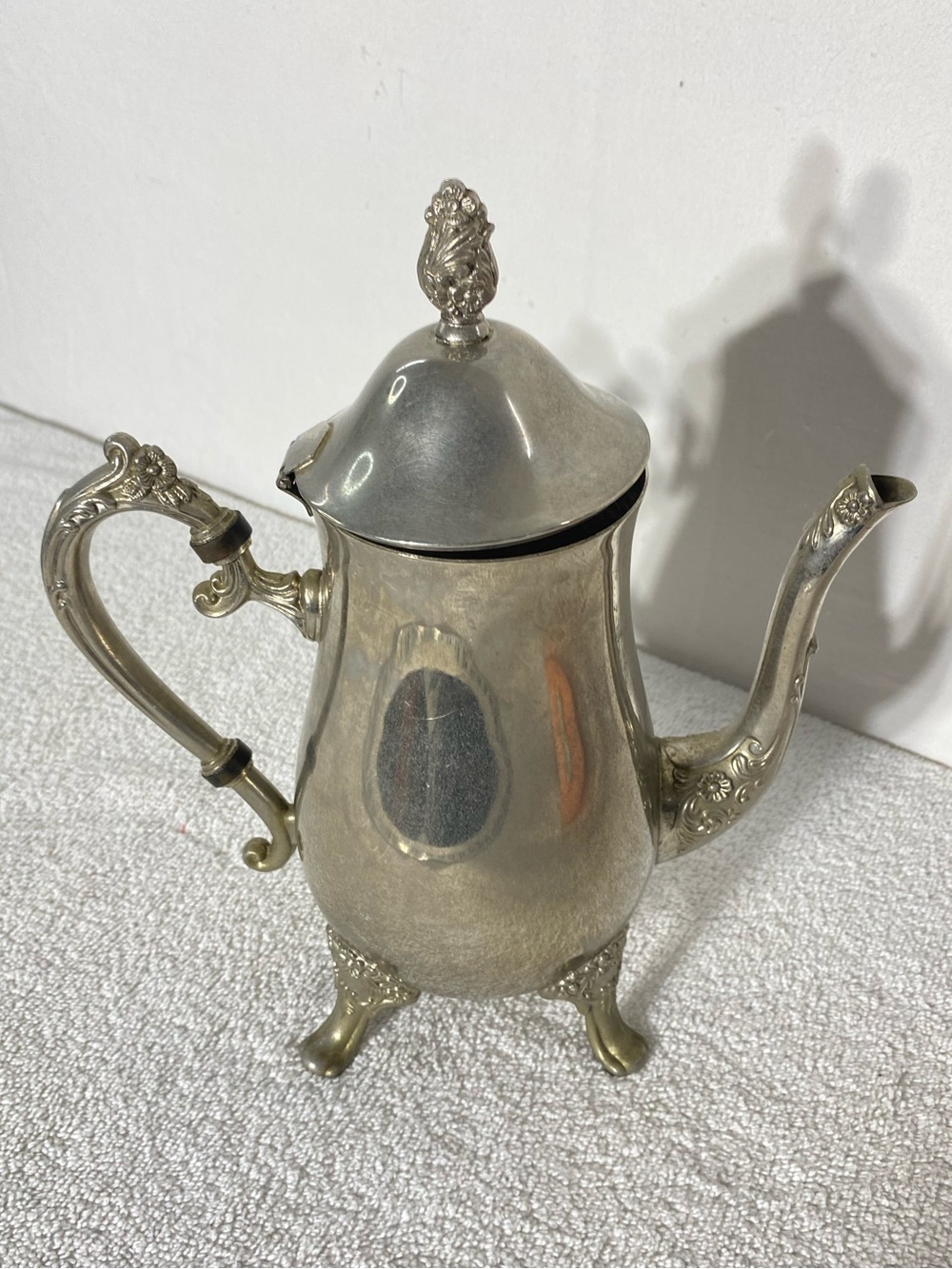Vintage EP Brass Victorian Style Silver Plated Ornate Footed Teapot